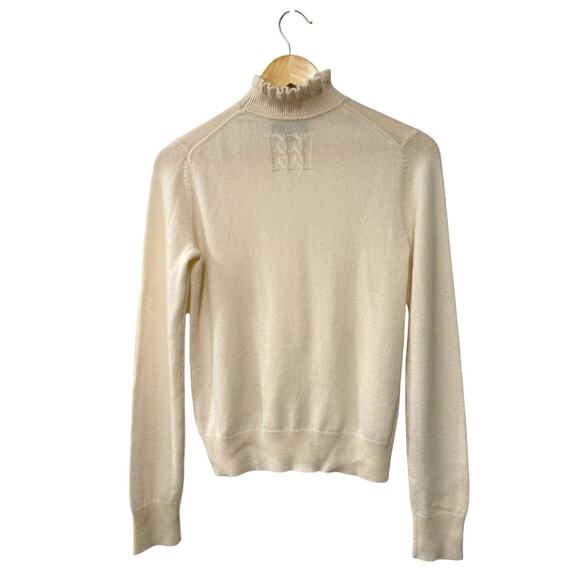 Nili Lotan XS Francis 100% Cashmere Ruffle Neck Sweater $640 Turtleneck Ivory - Picture 4 of 11